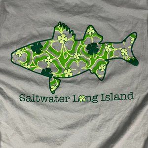 Saltwater Long Island Green Floral Graphics Short Sleeve T Shirt Size Medium